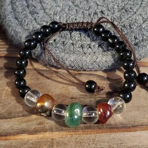 Tibetan Green Red Agate Black Gemstone Bracelet